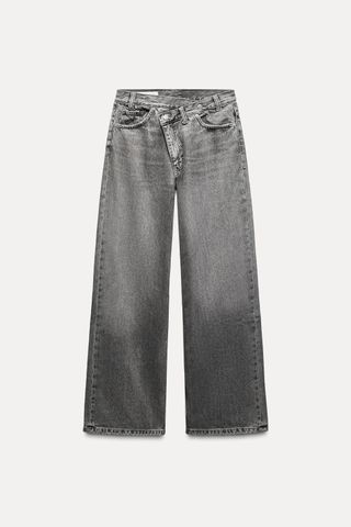 Trf High Rise Wide Leg Crossover Waistband Jeans