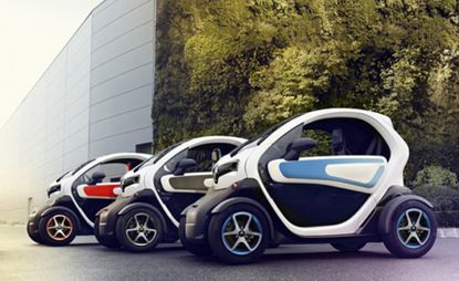 Renault's Twizy model shown from the side in three different colors 