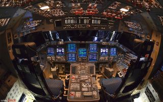 Shuttle Endeavour's powered-on flight deck