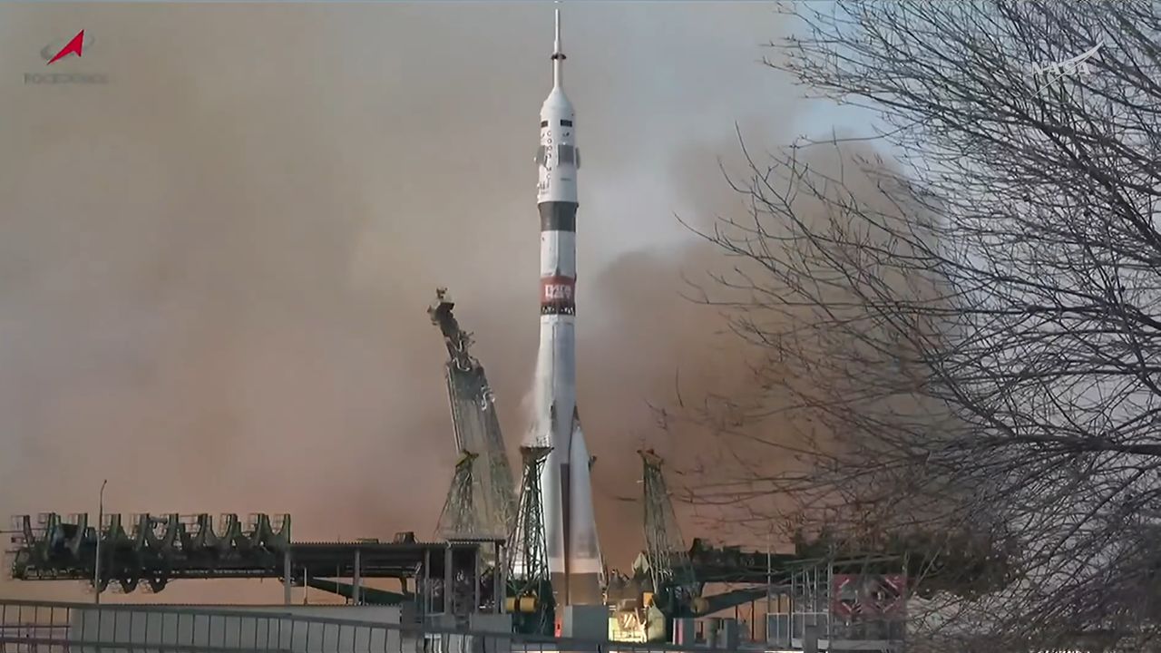 Soyuz rocket launches US-Russian crew to International Space Station with Thanksgiving Day liftoff