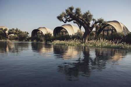 91 Athens Riviera, The Resort, cabanas seen across water