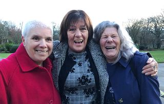 We are family! Christine (centre) reunited with sisters (l-r) Catherine and Carol. From Wall to Wall Productions