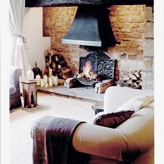 living room with fire place and sofa