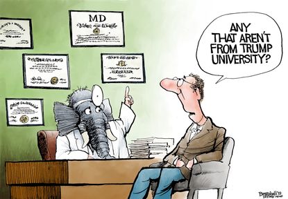 Political Cartoon U.S. GOP Healthcare Trump university