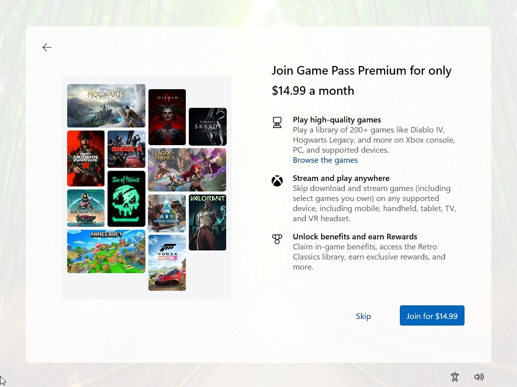 Windows 11 OOBE Xbox promo