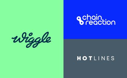 A three-logo collage of Wiggle, Chain Reaction Cycles and Hotlines
