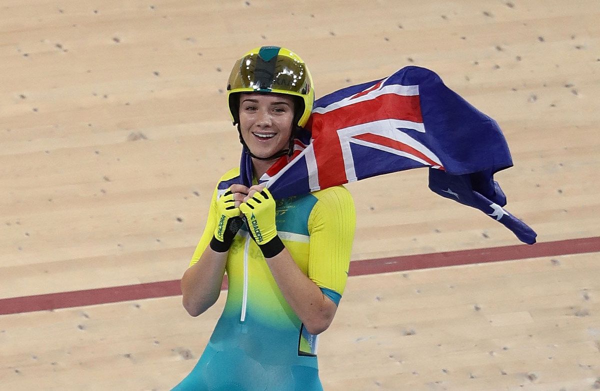 Amy Cure (Australia) celebrates her gold medal win