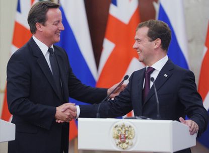 David Cameron meets Dmitry Medvedev in Russia