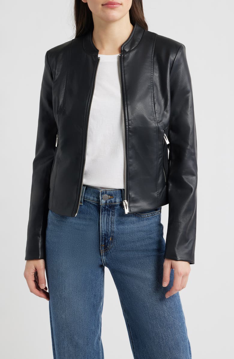 Front Zip Faux Leather Jacket