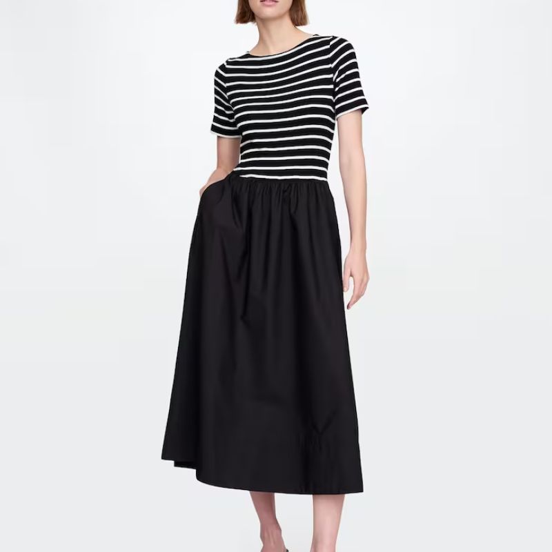 gap striped top and black skirt dress