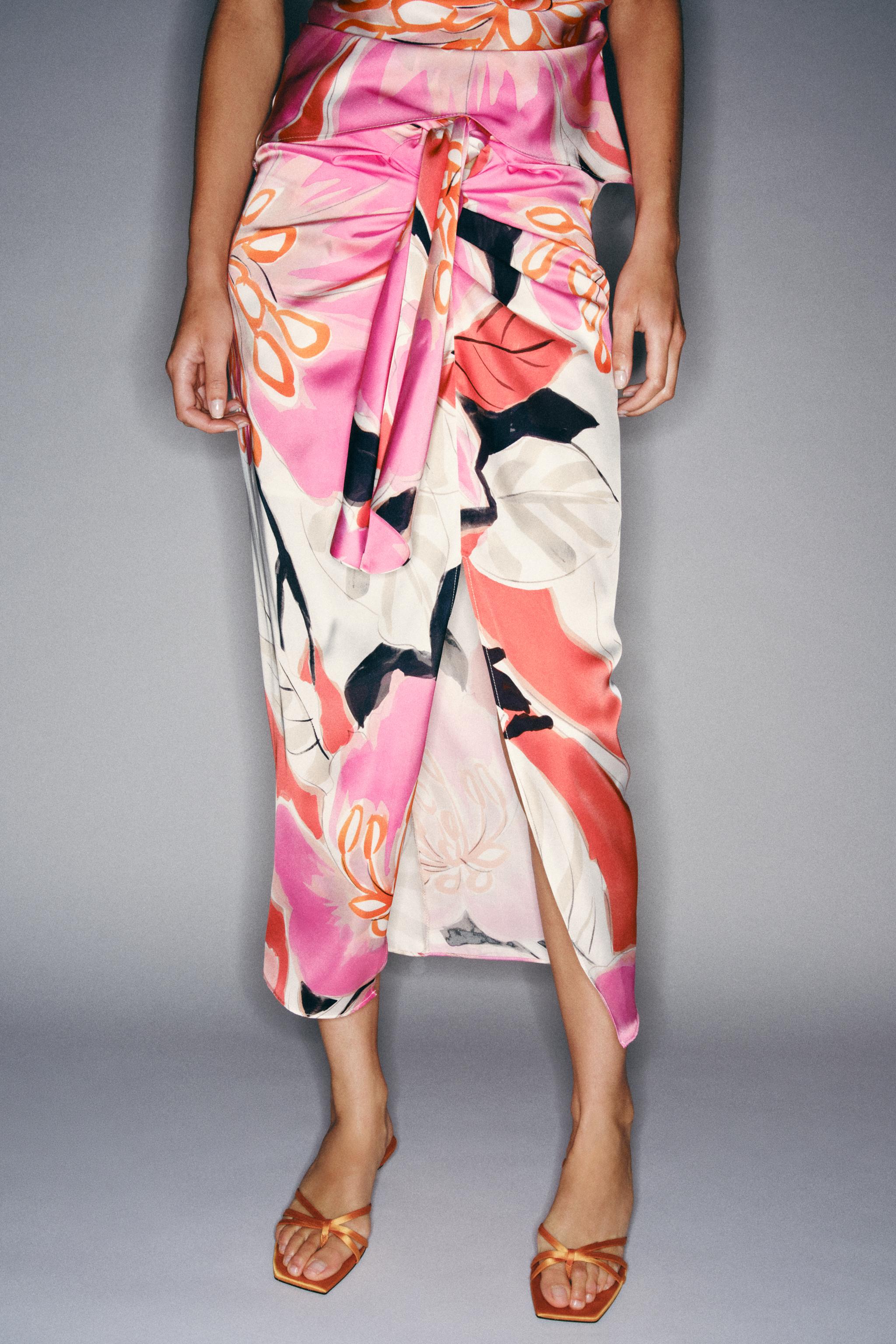 Printed Knotted Midi Skirt