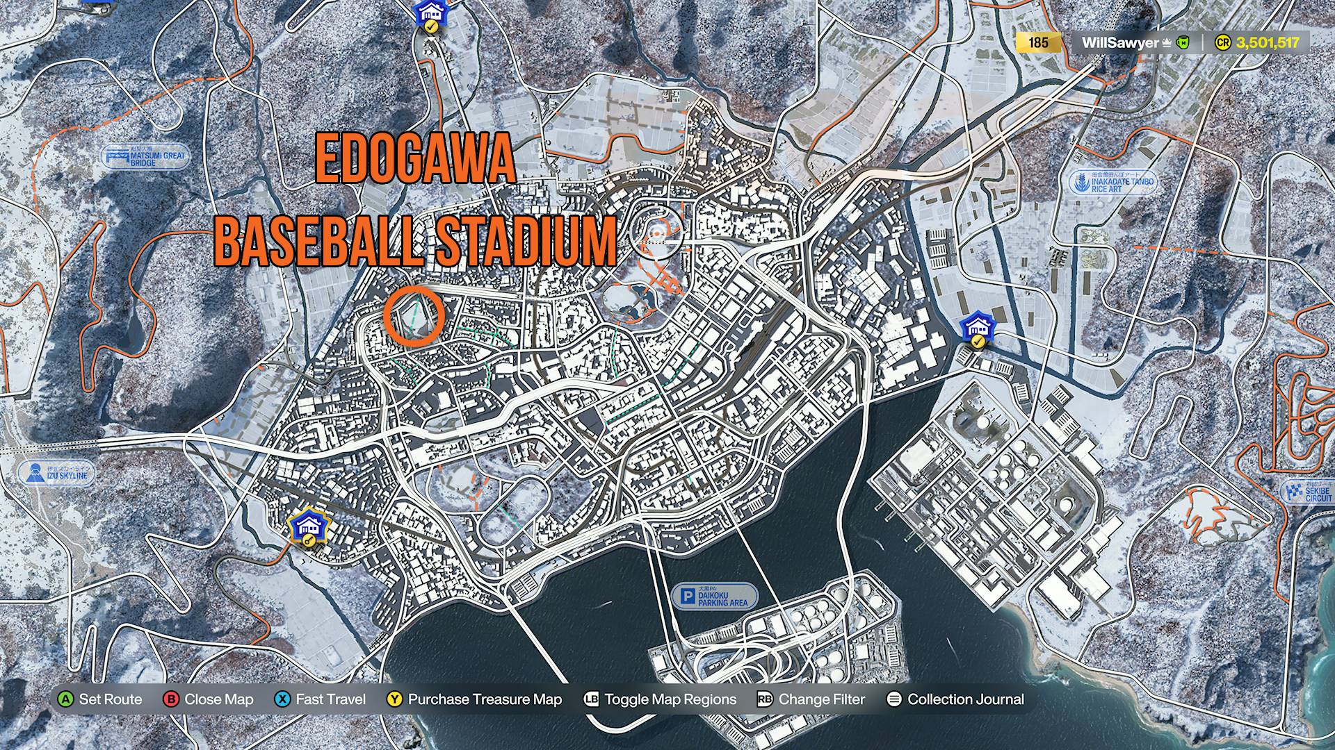 Forza Horizon 6 photo challenge edogawa baseball stadium marked on tokyo city map