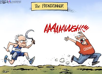 Political Cartoon U.S. Sanders centrists socialism frontrunner