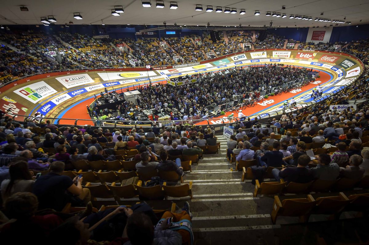The track centre was packed with spectators