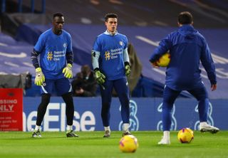 Edouard Mendy, left, has been ahead of Kepa Arrizabalaga, centre, in the pecking order