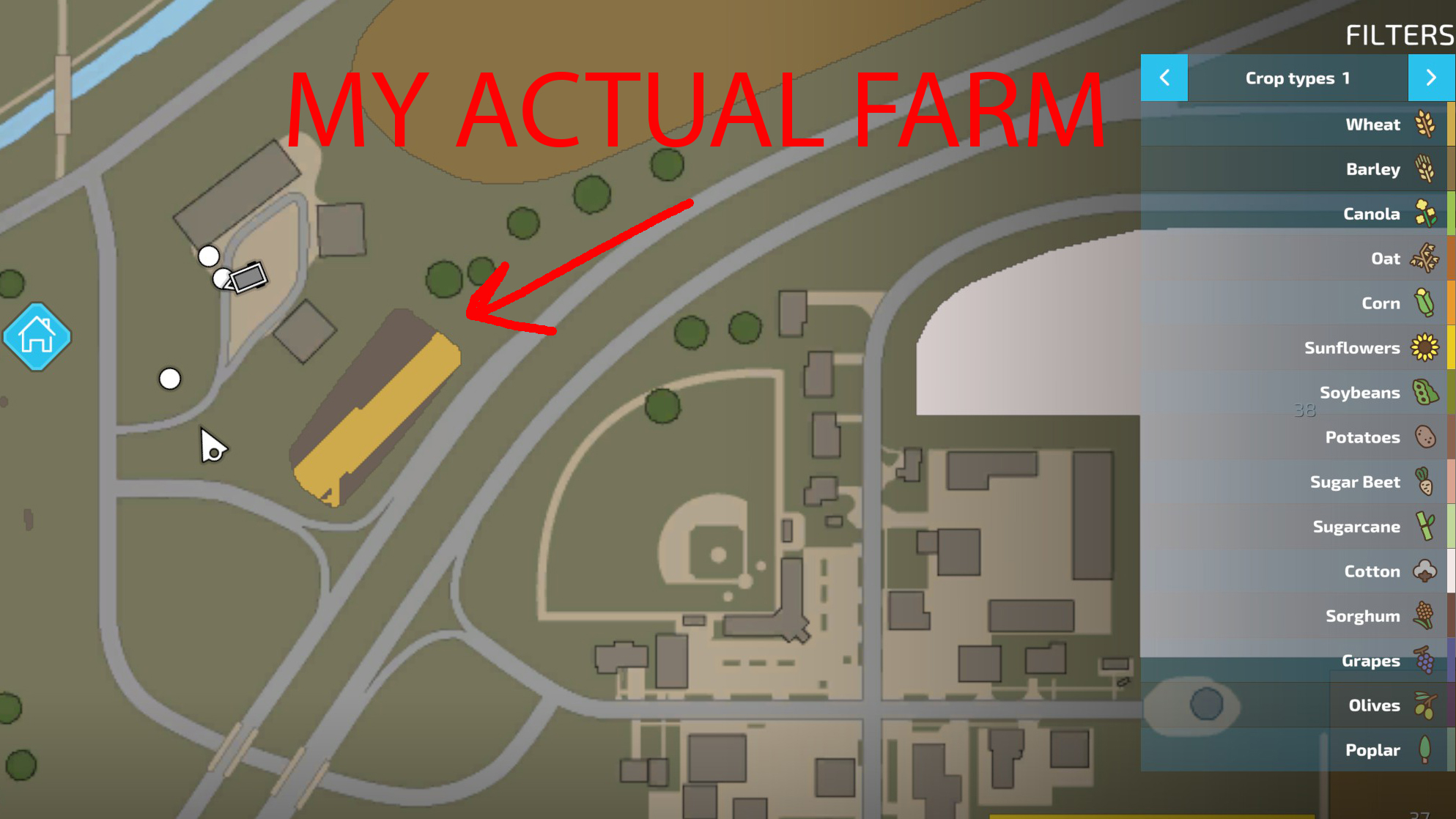 Farming Simulator 22 map showing small wheat field