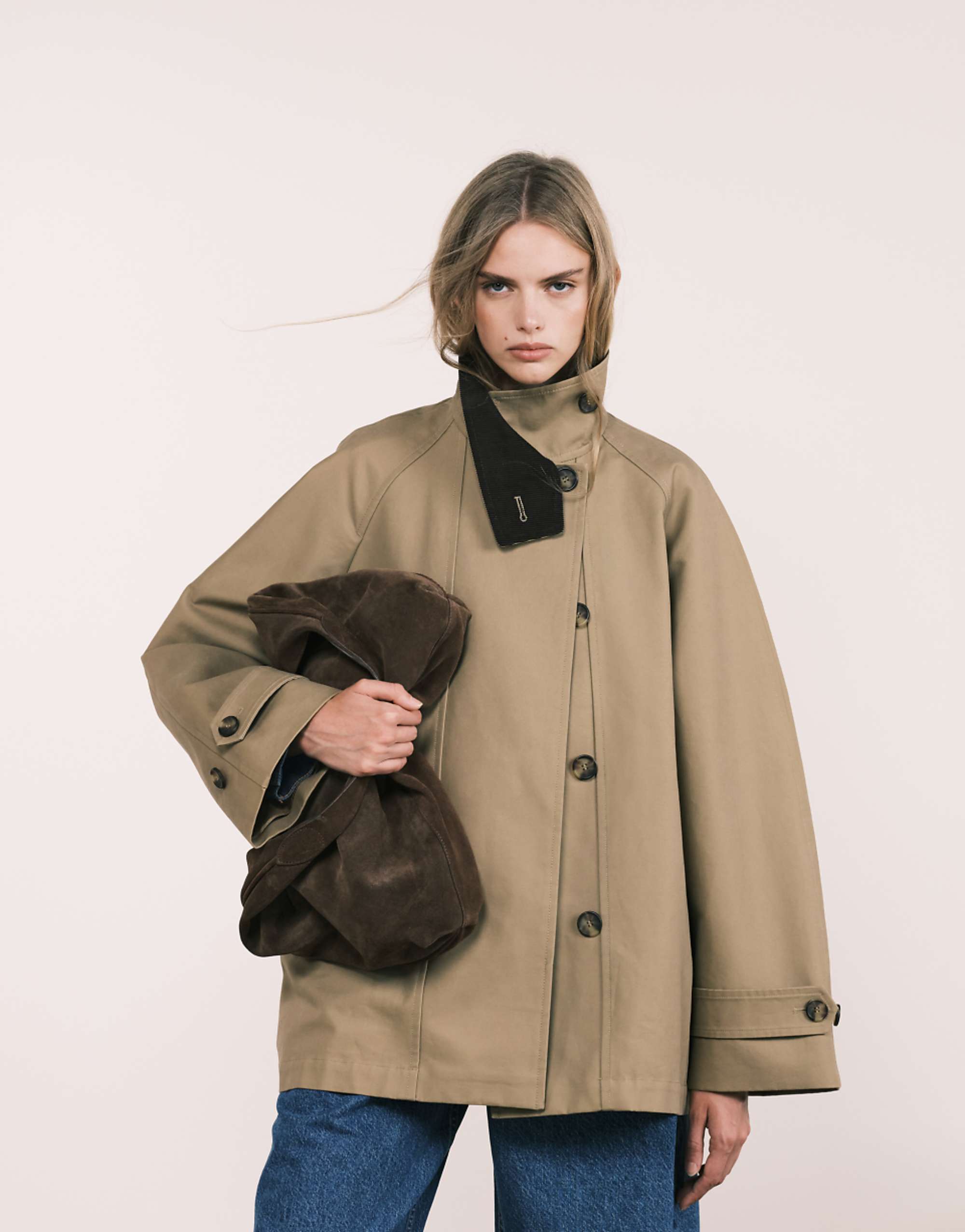 Arket Waxed Cotton Trench Jacket in Dark Beige