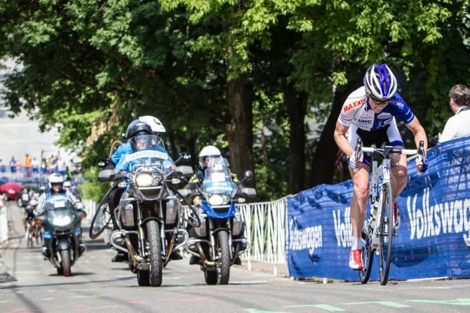 Alison Powers (UnitedHealthcare) hits the final climb by herself