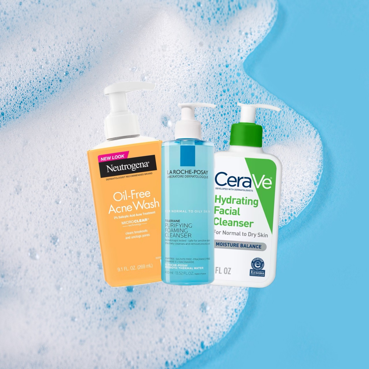 an edit of three bottles of drugstore cleansers