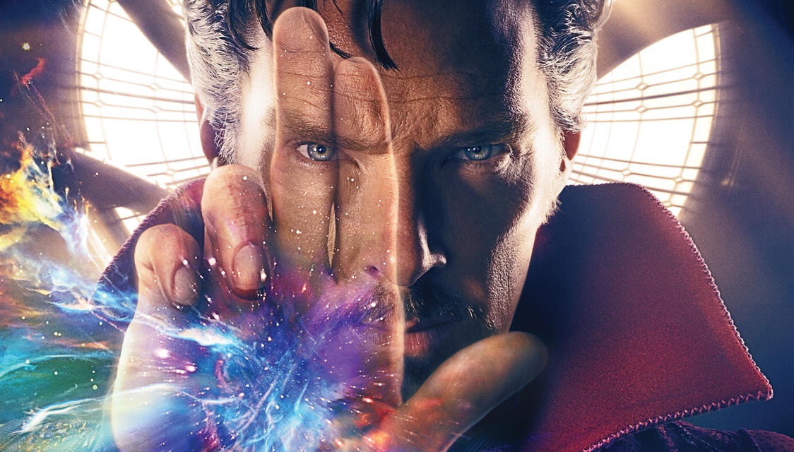Doctor Strange raising a hand that has magic apparently coming out