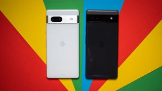 Back of Google Pixel 7a next to Pixel 6a