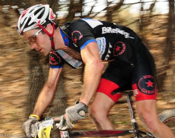 Justine Lindine (Bike Reg) riding some tight downhill singletrack