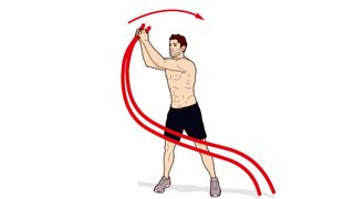 Illustration of man performing full circle wave with battle ropes