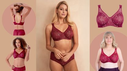 Models wearing Berlei beauty Minimiser bra in burgundy