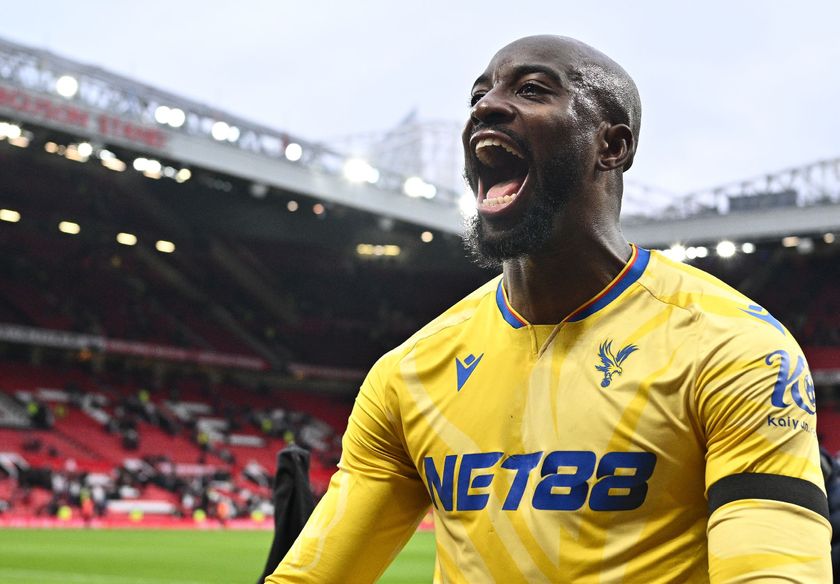 Crystal Palace forward Mateta celebrates passionately after a match, showcasing his impressive form following a successful season.