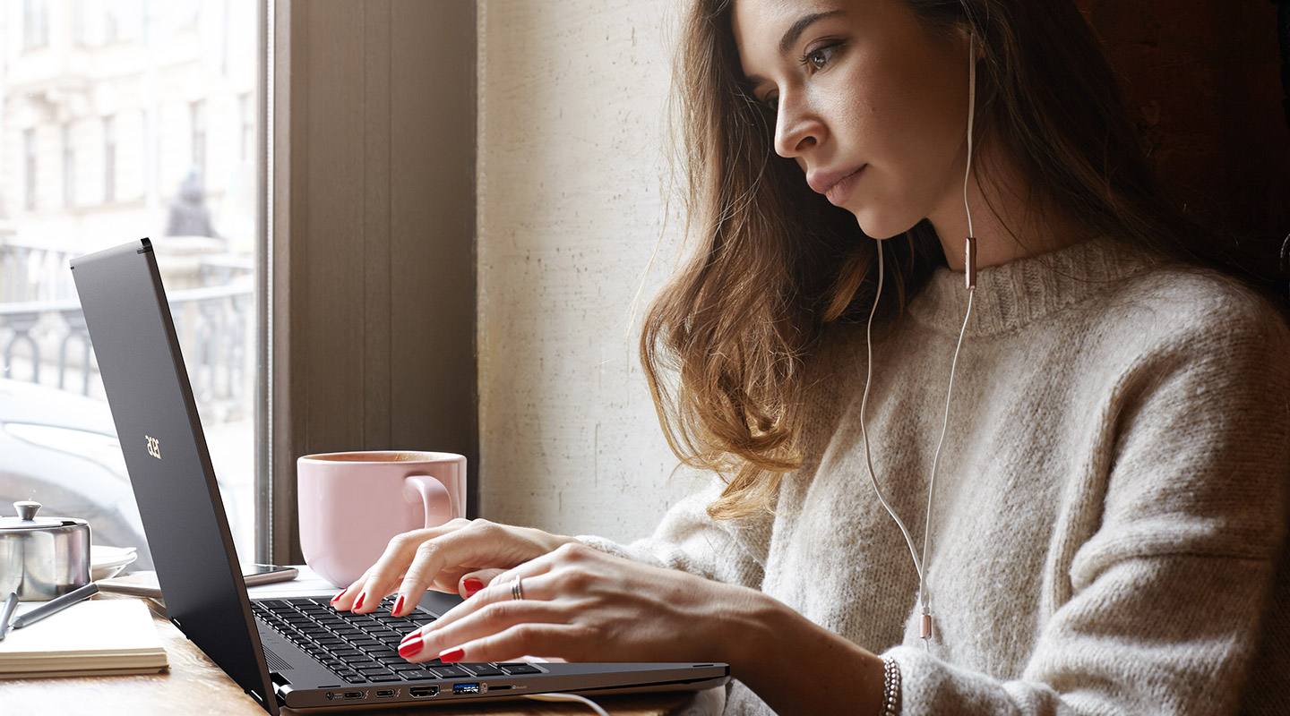 Woman uses Chromebook