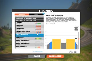 Image shows the 2x15 FTP Builds Zwift workout that's best for improving your FTP.