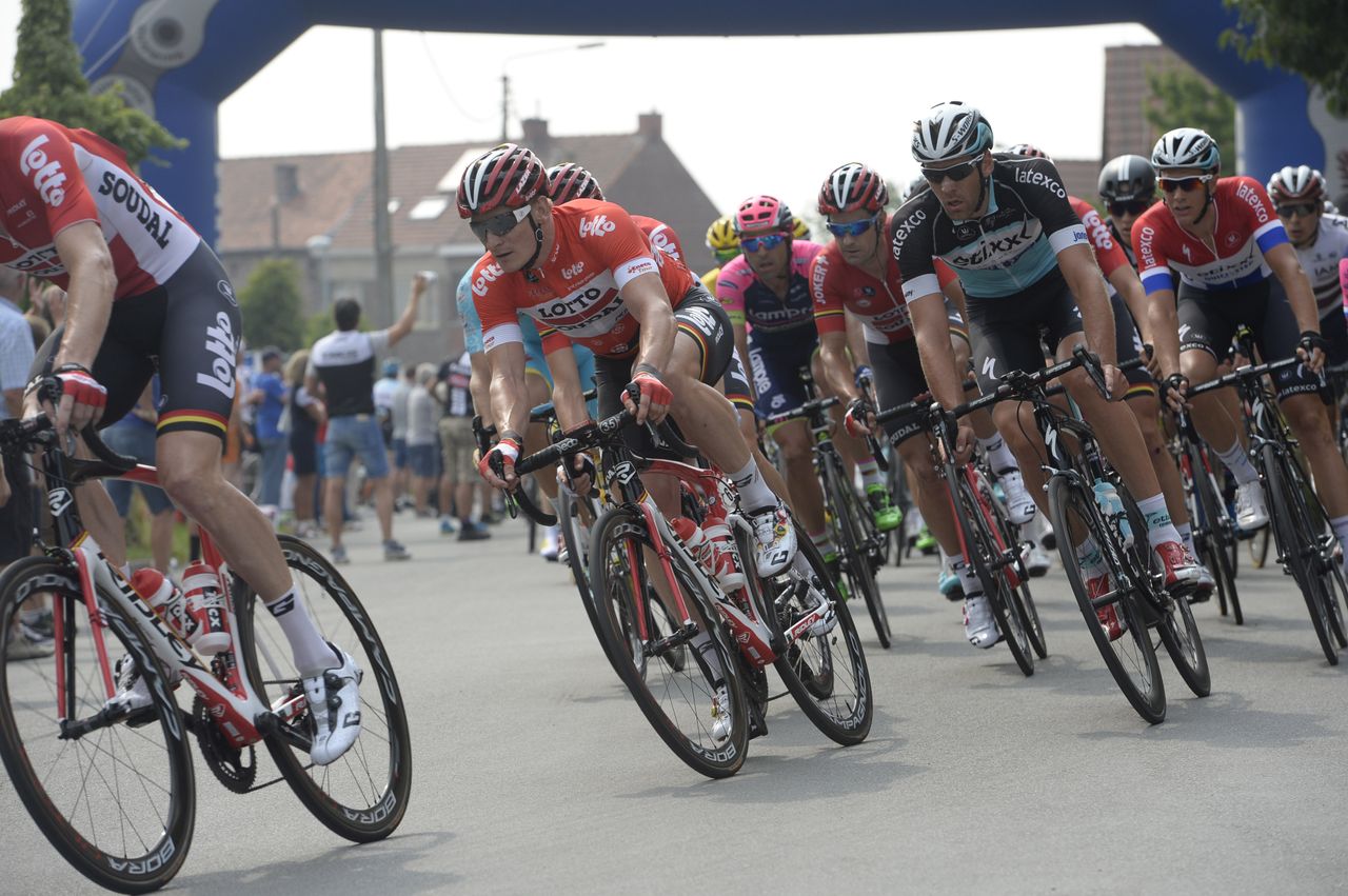 Andr&eacute; Greipel takes a bend in the bunch