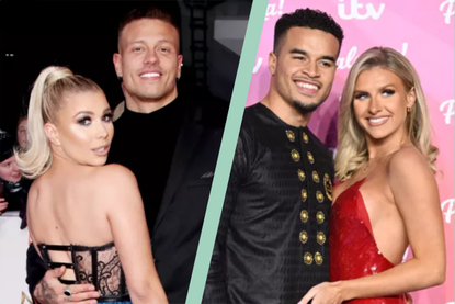 a collage showing Love Island couple still together - Olivia and Alex and Chloe and Toby