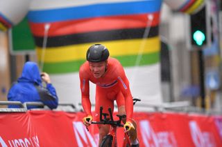 Tobias Foss in action at the 2019 Road World Championships in Yorkshire