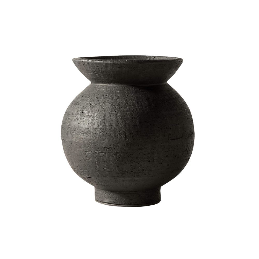 Black terracotta vase with wide rim