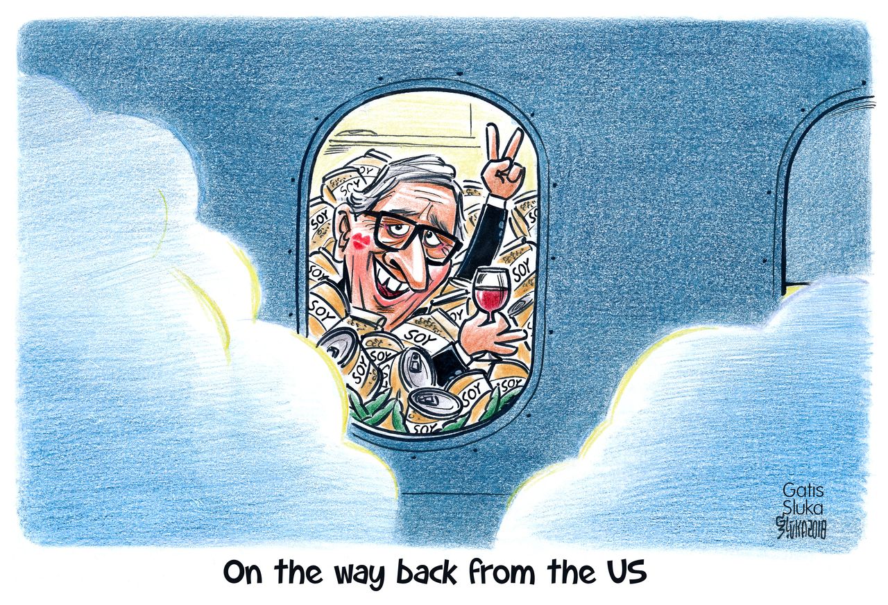 Political cartoon U.S. Trump Juncker meeting trade deal