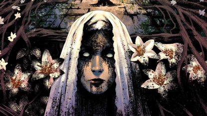 A close up on the face of the Mother of Lillies