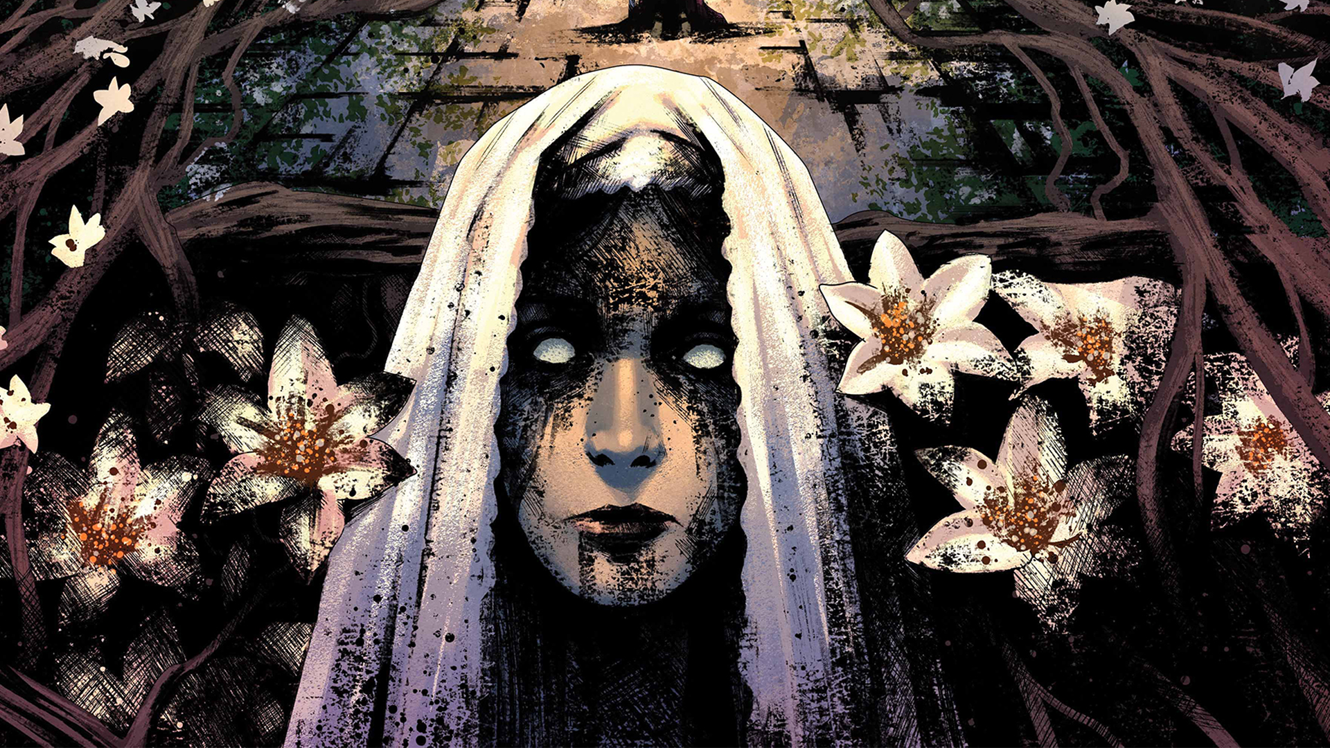 A close up on the face of the Mother of Lillies