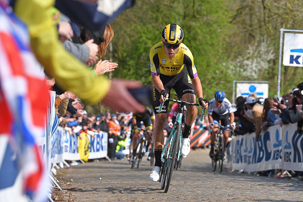 Wout Van Aert (Jumbo-Visma) climbs the Kemmelberg during Gent-Wevelgem