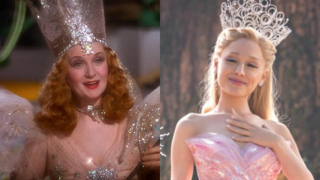 From left to right: Billie Burke as Glinda in The Wizard of Oz and Ariana Grande as Glinda in Wicked.