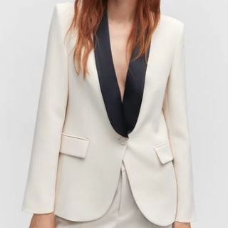 Contrast structured jacket with shawl collar