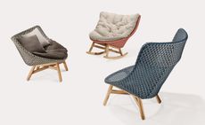 Hand-woven outdoor furniture specialist Dedon collaborates with Sebastian Herkner on a bold interpretation of a rocking chair, with an optional footstool