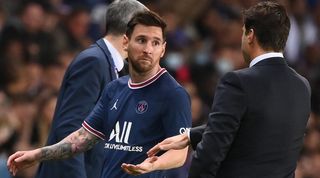 Lionel Messi and Mauricio Pochettino at Paris Saint-Germain in 2021.