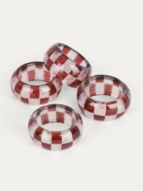 Carnaby Glass Check Napkin Rings, Merlot &ndash; Set of 4