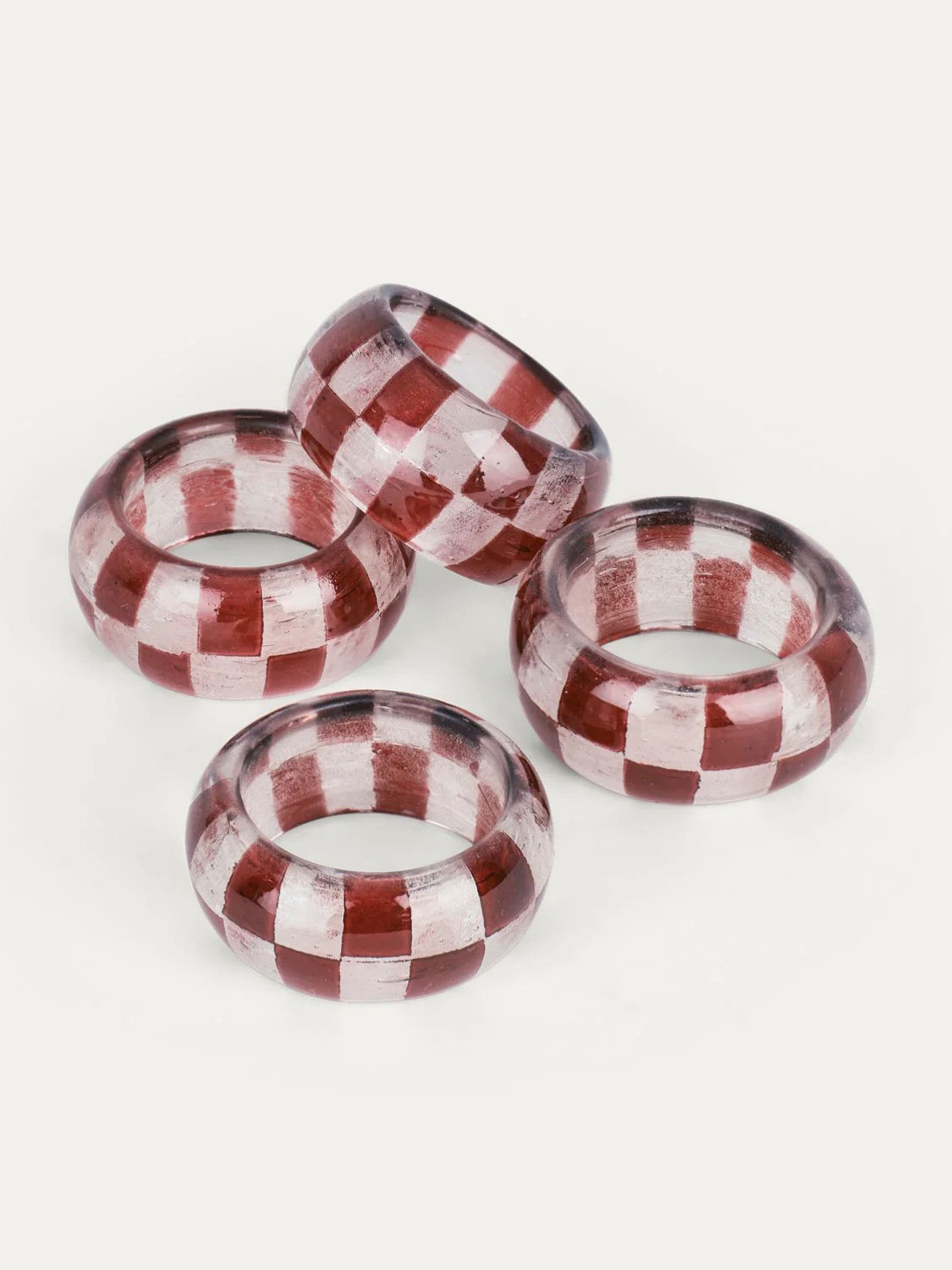 Neptune, Carnaby Glass Check Napkin Rings, Merlot &amp;ndash; Set of 4