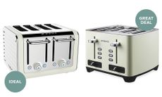 toaster with white body and steel handle