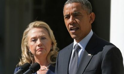 President Obama, with Secretary of State Hillary Clinton, makes a statement about the death of U.S. ambassador to Libya Christopher Stevens on Sept. 12: "The world must stand together to uneq
