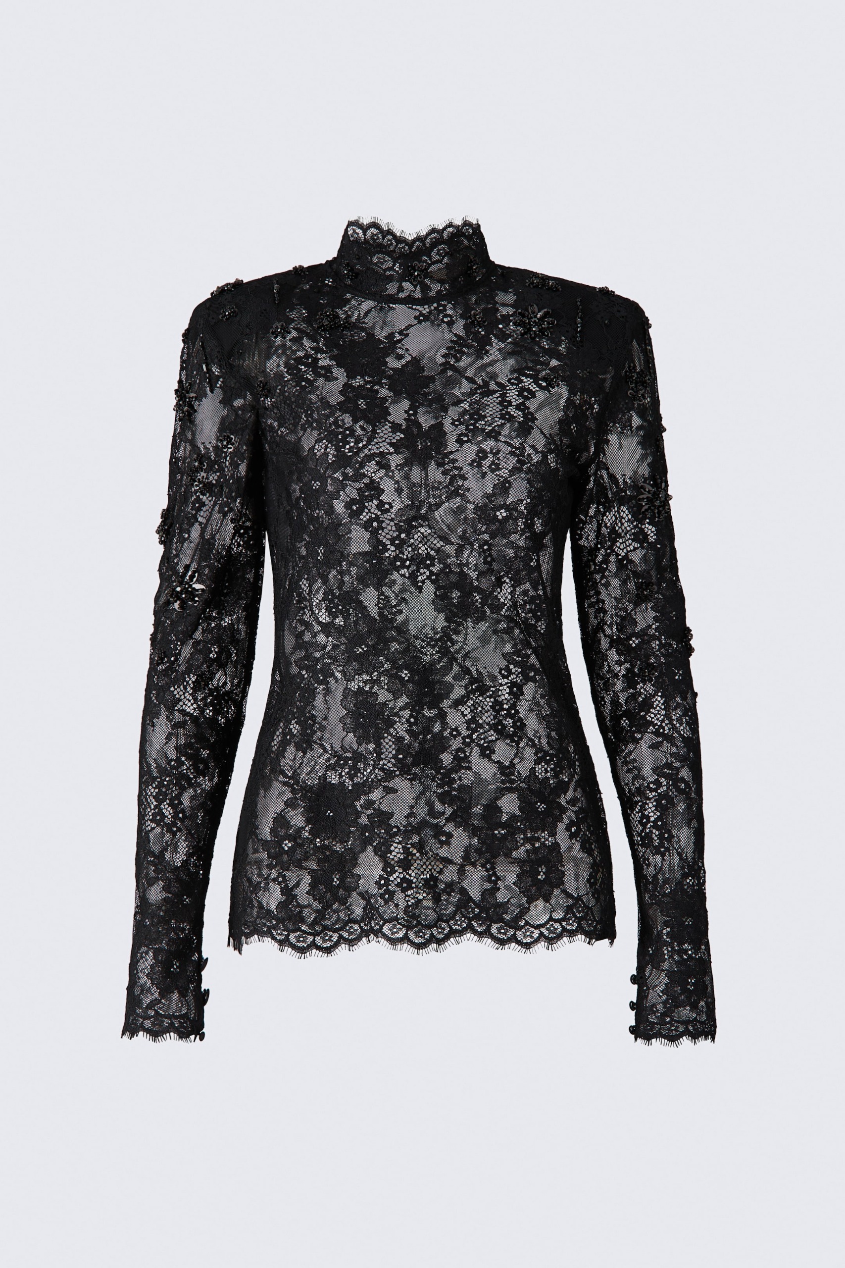 Embellished Shoulder-Pad Lace Top