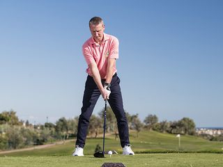 Anders Mankert from square on demonstrating the correct ball position in the driver setup