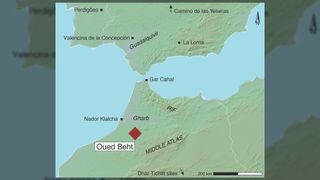 A map showing the farm's location marked with a red diamond on a map of northern Morocco. The farm is south of Gar Cahal